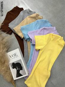 Women's Bodysuit Elegant Minimalist Bory Gray Basic Short Sleeve Thick Fabric Hollowed-Out Closed Neckline Plain Launch 2024 - 黃色 - 查看 6
