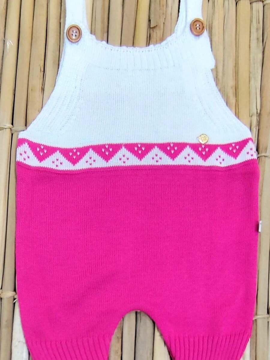 Knitted Baby Romper - Geometric Designs - Assorted Colors - 1 To 7 Months - Màu Hồng Tươi - Xem 1