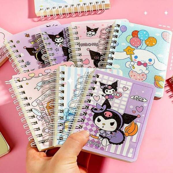 Sanrio 1 conjunto de notas adesivas de desenho animado Sanriok Lomi, 80 páginas, capa fosca, blocos de notas fofos, pequeno caderno de bolso portátil (1 conjunto de 4 estilos aleatórios), adequado para ensino escolar, redação de alunos, notas, diário, presente de Natal, presente de volta às aulas, as cores podem variar ligeiramente.