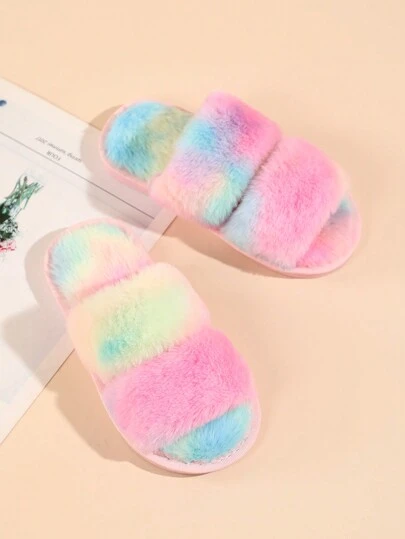 儿童舒适双带毛绒拖鞋，多种颜色可选，适合室内/室外穿着