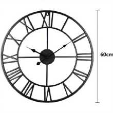 Vintage Large Wall Clock 60CM Vintage Black Round Metal Silent Non Ticking Battery Operated Clock Skeleton Roman Numerals Hanging Clock For Living Room Bedroom Kitchen - Black - View 3