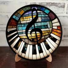 1 vòng hoa thiếc kim loại trang trí, biểu tượng phím đàn piano, biểu tượng âm nhạc, thiết kế vòng hoa tròn, 8x8 inch (20cm X 20cm), trang trí tường, trang trí nhà, trang trí phòng, trang trí trang trại, trang trí hiên nhà, trang trí phòng ngủ, nghệ thuật hình tròn, quà tặng ngày lễ, vị trí lỗ ngẫu nhiên ở trên, dưới, trái và phải - Nhiều màu - Xem 1