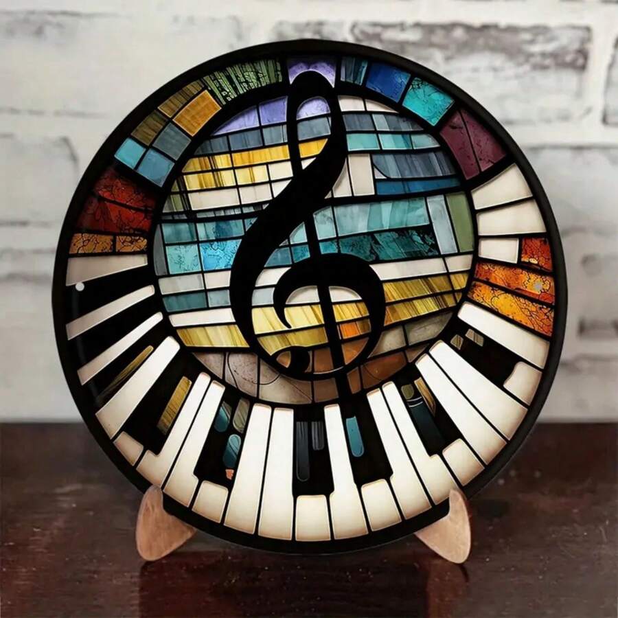 1 vòng hoa thiếc kim loại trang trí, biểu tượng phím đàn piano, biểu tượng âm nhạc, thiết kế vòng hoa tròn, 8x8 inch (20cm X 20cm), trang trí tường, trang trí nhà, trang trí phòng, trang trí trang trại, trang trí hiên nhà, trang trí phòng ngủ, nghệ thuật hình tròn, quà tặng ngày lễ, vị trí lỗ ngẫu nhiên ở trên, dưới, trái và phải - Nhiều màu - Xem 1