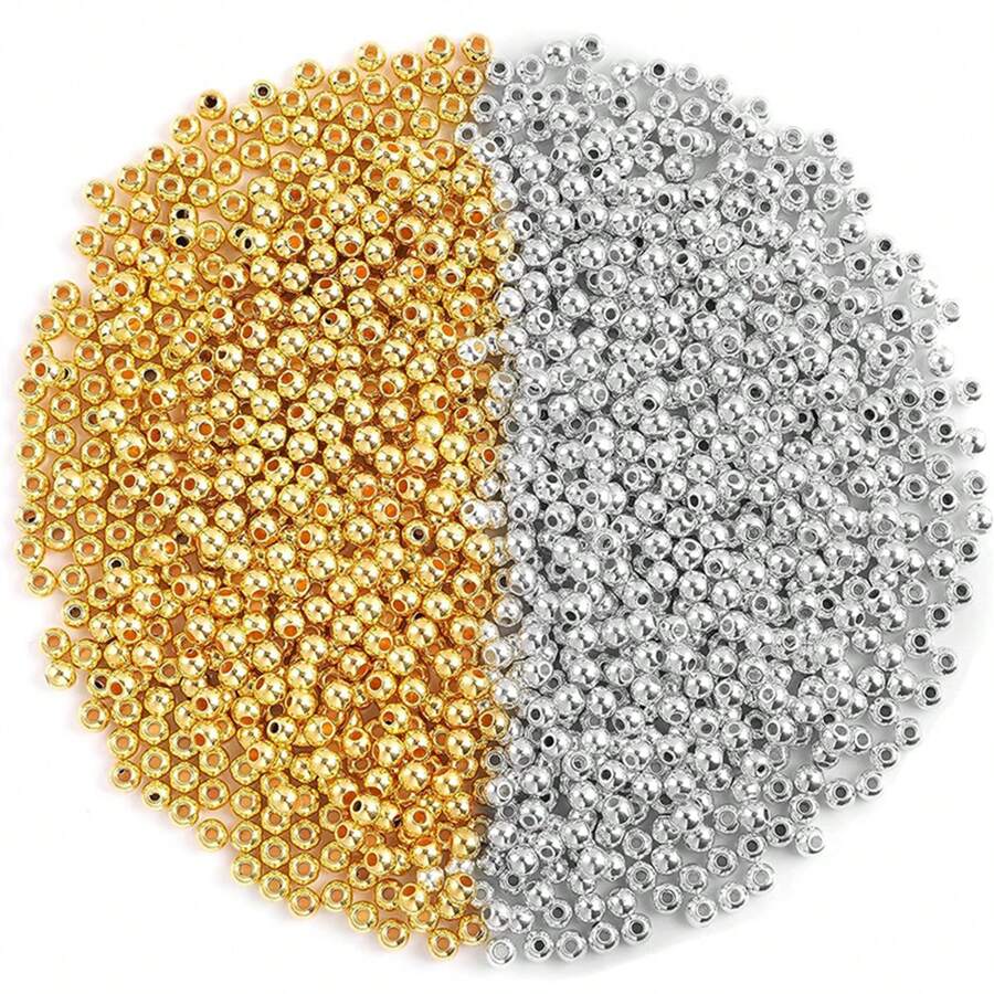 1200pcs Golden And Slivery Plastic Round Beads, 4mm CCB Spacer Beads, Loose Beads, For DIY Bracelets, Necklaces, Jewelry Making Accessories - Multicolor - View 1