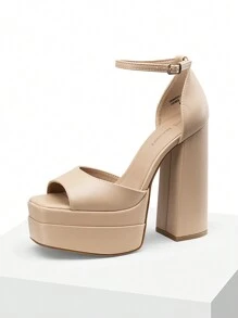 New Arrival Women Fashion Ankle Strap Platform Chunky Heeled Sandals, Sexy Peep Toe Ultra High Heel Sandals For Festival Party, Nightclub Date - 杏色 - 查看 3