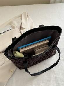 1 件咖啡色拉链豹纹大容量简约百搭铆钉女式手提包，豹纹猎豹包，豹纹回归，动物印花女包