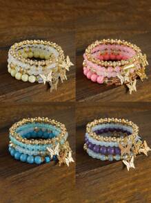 4 件儿童蝴蝶串珠手链套装，波西米亚风格闪光串珠手链时尚女孩珠宝配饰，可调节 - 蝴蝶吊墜手鍊 - 查看 10