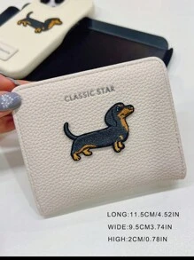 Monedero con diseño de perro salchicha, bolsillo para monedas con textura grabado, billetera plegable corta, tarjetero, regalo de cumpleaños de anime para mujer, cartera pequeña linda - Blanco - Ver 3