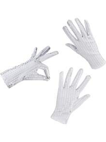 1Pair Silver Sequin Gloves Mesh Glitter Gloves Sequin Dance Gloves For Dress Costume Accessory Sequin Dance Gloves Costume Silver Glitter Short Gloves For Skating Dressing Accessory Halloween