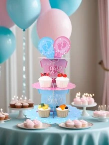 1/2Sets 3 Tiers Gender Revealing Cupcake Cake Stand Babe Shower Birthday Party Decorations, Cardboard Cupcake Holder Cupcake Tower For Gender Revealing Party Supplies,Creative DIY Cake Decor
