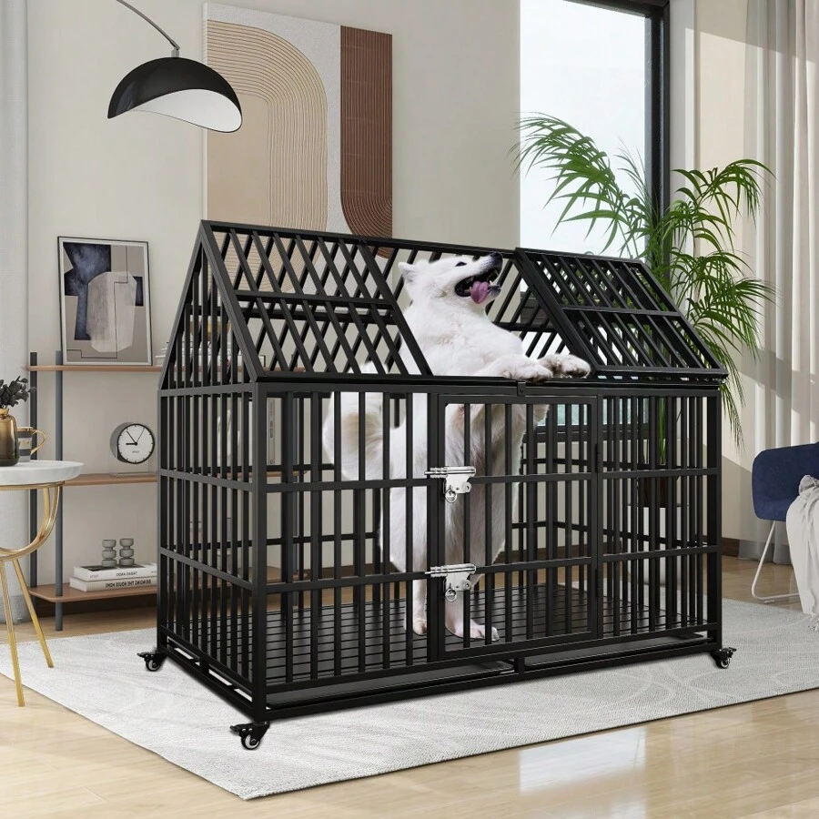 54" Heavy Duty Dog Crate Large Dog Cage Strong Metal Dog Kennels And