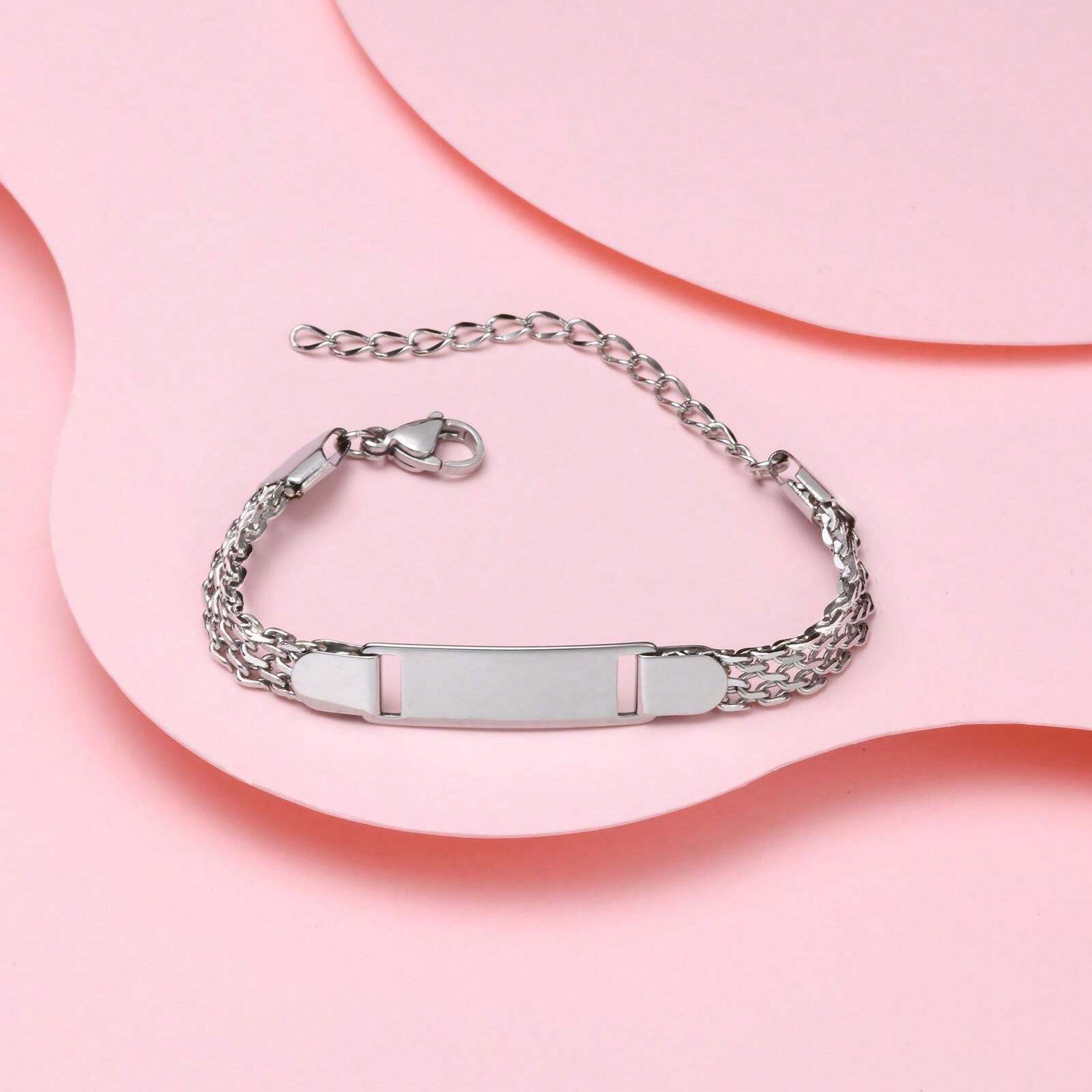 Personalized Bracelet For Girl Boy, Stainless Steel Engraved Name Date