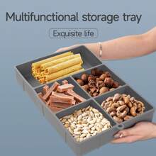 A Multifunctional Silicone Compartment Platter That Can Bbe Used To Pack Cheese, Desserts, Salads, Snacks, Sushi, Hotpot, Etc., With A Total Of 5 Compartments