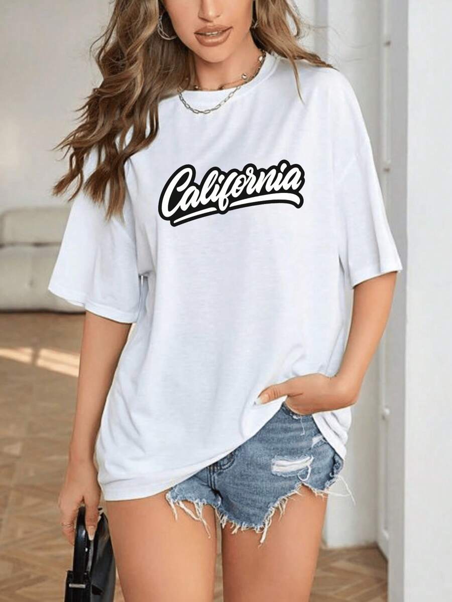 Women's Oversized Blouse T-Shirt California Print 002 - trắng - Xem 1