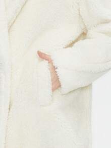 ZIAI Women's Solid Color Long Sleeve Oversized Lapel Faux Shearling Teddy Coat, Winter - White - View 9