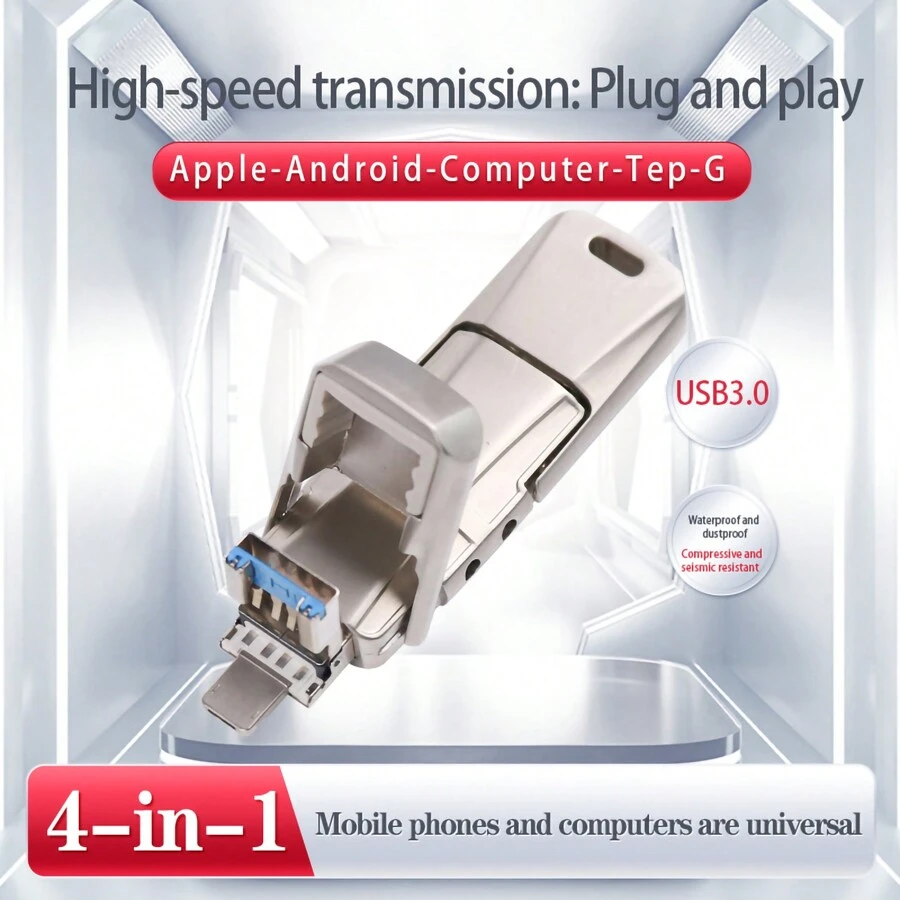Ổ đĩa flash tương thích với iPhone 256GB, 4 trong 1 USB Type C Memory Stick, Ổ đĩa lưu trữ ngoài Photo Stick tương thích với iPhone iPad Android Computer, Ổ đĩa lưu trữ ngoài, Lưu trữ phim, phim truyền hình, ghi hình lái xe và lưu trữ nhạc - Màu Xám nhạt - Xem 1