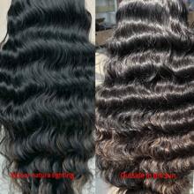 13*6 蕾丝前瑞士蕾丝波浪长发假发，32 英寸预拔中分自然黑蜜金色挑染合成假发，耐热派对日常佩戴全假发