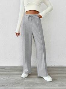 Pantaloni casual in tinta unita a vita alta con coulisse e gamba dritta