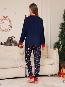 Women's Christmas Pajamas, Christmas Hat Print Long Sleeve Top And Floral Pants Women's Christmas Outfit, Christmas Pajamas, Women's 2 Pieces Autumn/Winter Loungewear Set, Fall Clothes