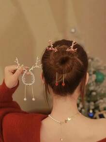 1 pieza Pinza de pelo con forma de garra de reno brillante con agarre fuerte, adecuada para cabello grueso, accesorios de pelo con borlas navideñas, decoración de pelo para cumpleaños, Navidad, fiestas, decoración del hogar, decoraciones navideñas, decoración de habitación de invierno