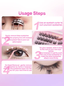 60pcs C-Curl 5D Glue-Free Reusable Lashes, W-Shape, 11-12mm, Thick & Fluffy, Self-Adhesive Eyelash Extension Kit, Soft & Lightweight, DIY Lashes, Gift For Women & Girls - C - View 5