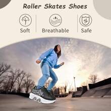 Transformable Roller Skate Shoes,Women Men Retractable Four Wheel Double-Row Skates Multifunctional Outdoor Sneakers Black Flower Casual Walking Shoes For Teens, Students& Aldult - 黑色 - 查看 5