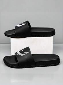 男士简约万圣节恶魔笑脸印花休闲日常穿着防滑防水速干抗皱透气拖鞋 - 白惡魔 - 查看 2