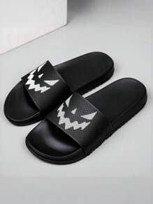 男士简约万圣节恶魔笑脸印花休闲日常穿着防滑防水速干抗皱透气拖鞋 - 白惡魔 - 查看 5