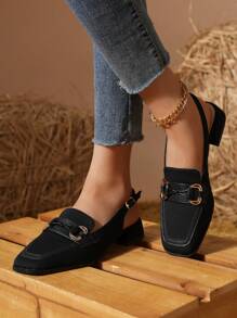 New Autumn/Winter Metal Chain Square Toe Backless Sandals For Women, Same Style As Mall