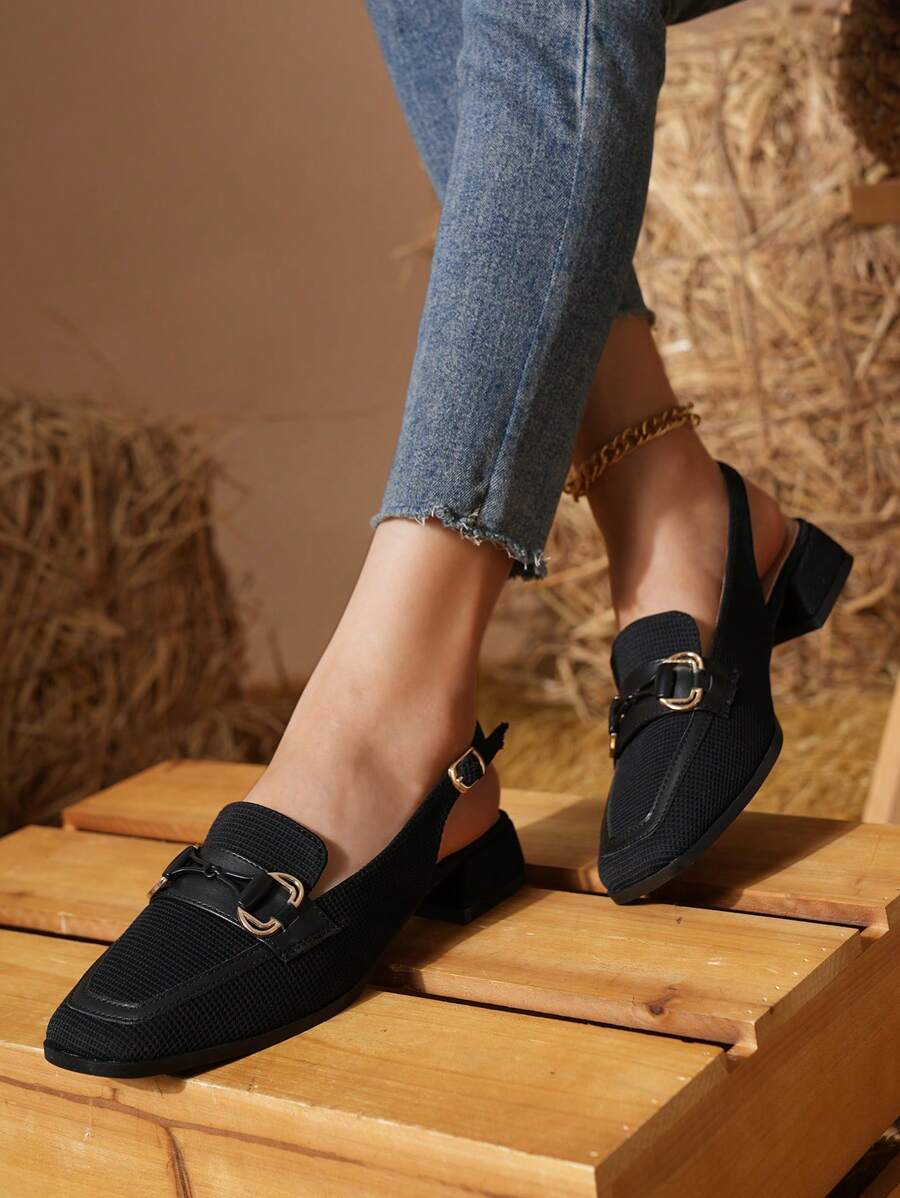 New Autumn/Winter Metal Chain Square Toe Backless Sandals For Women, Same Style As Mall