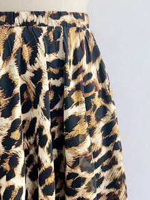 Women's Chiffon Printed Elastic Waist Long Casual Leopard Print Skirt - Yellow - View 4