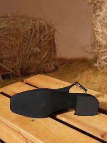 New Autumn/Winter Metal Chain Square Toe Backless Sandals For Women, Same Style As Mall