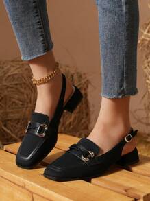 New Autumn/Winter Metal Chain Square Toe Backless Sandals For Women, Same Style As Mall