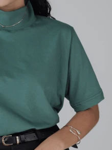Kit 3 Women's T-Shirt Turtleneck Blouse 100% Cotton T-Shirt - 卡其色 - 查看 6