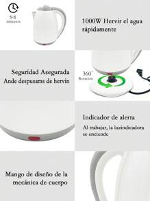 Tetera electrica,Hervidor eléctrico antiescaldamiento ,Hervidor de Agua Eléctrico, Tetera Eléctrica, Jarra Inalámbrica, 2 Litros, 1000 W, Acero Inoxidable, Resistente, Hierve agua en minutos, Base removible, - Blanco - Ver 9