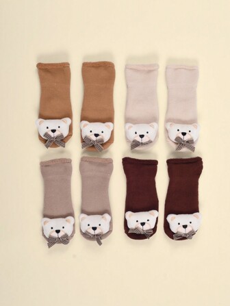 4 Pairs Baby Socks, Warm Thermal Lined, Anti-Slip Grip Dots, Mid-Calf Length, Suitable For Autumn/Winter
