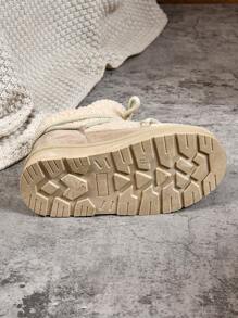 女式冬季雪地靴，带保暖内衬，厚底防滑保暖蓬松高帮系带靴，毛皮靴 - 杏色 - 查看 8