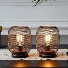 Set Of 2 Metal Cage LED Lantern Battery Powered,Cordless Accent Light With LED.Great For Weddings,Parties,Patio,Events For Indoors Outdoors(Round Shape) - 黑色 - 查看 3