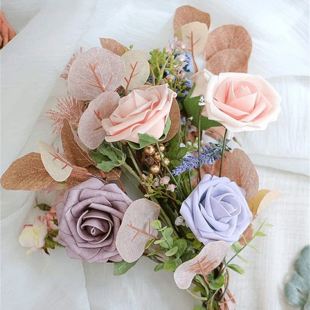 25pcs Real Looking Artificial Roses Flowers Lavender Violet Pink Purple