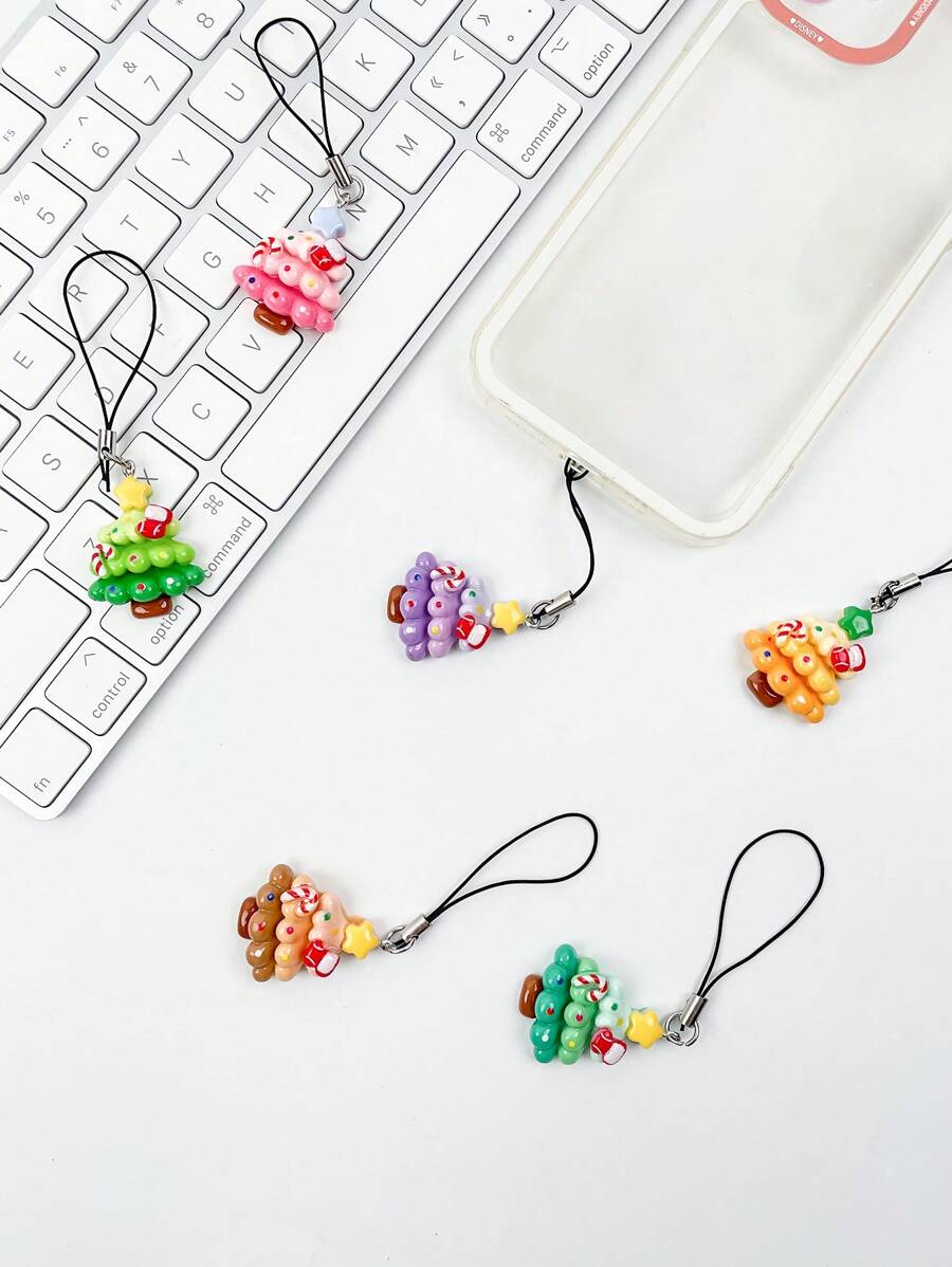 圣诞树形手机挂绳，创意手机挂饰，吊坠挂绳，背包装饰 - 彩色 - 查看 1
