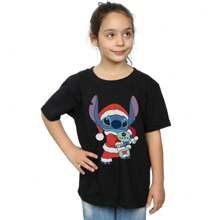 Camiseta de algodón de Lilo y Stitch de Disney para niñas (negra) - Negro - Ver 2