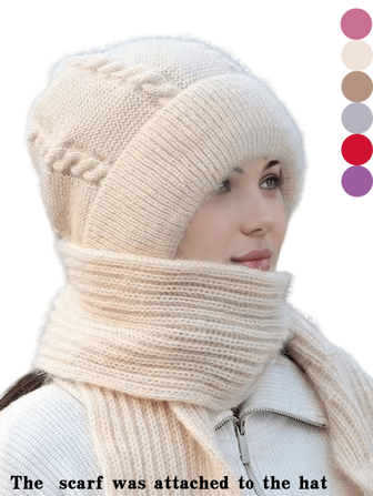 1 件优质女士纯色厚针织多功能围巾帽，防风保暖，保护耳朵和脖子，适合女性在寒冷天气冬季秋季的日常外出和户外活动
