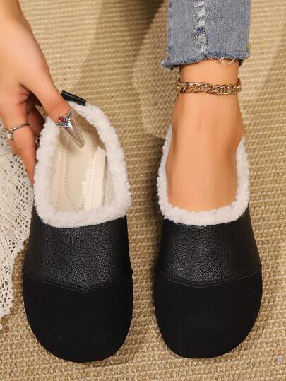 Fluffy Furry Flat Casual Slip-On Shoes For Women Lined Winter Loafers & Boat Shoes