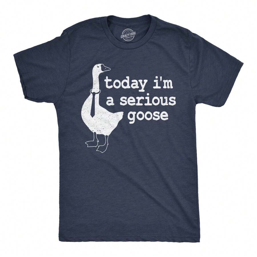 Mens Today I'm A Serious Goose Funny T Shirt Mens Office Shirt Animal Tee For Guys Mens Funny T Shirts Cool Vintage Fashion T-Shirt Gift Classic Menswear - 希瑟海軍藍 - 查看 1