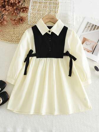 Ung tjej Minimalistisk Casual 2 i 1 skarvad skjorta långärmad klänning, vår och höst