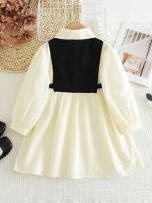 Vestido de manga comprida com camisa emendada 2 em 1 minimalista casual para meninas, primavera e outono