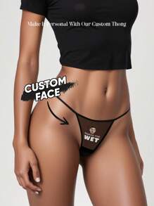 1pc Custom Thong With Face, Custom Photo Briefs, Personalized Face Thong, Custom Multi Face Funny Sexy Photo Thongs, Personalized Underwear With Face, Custom Face On Underwears, Custom Photo Thong, Custom Thongs For Women, Custom Thong Bride, Custom Wedding Shower Gifts, Undies For Bride, Anniversary Gift, Valentine Gift, Birthday Gift, Wedding Gift, Gift For Her/Girlfriend/Wife, Rave - Black - View 3