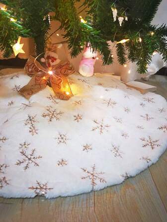 1pc Plush Sequined Snowflake Christmas Tree Skirt Cute Foldable Christmas Tree Skirt With Sequins Decoration Suitable For Christmas Party Decoration Props,Christmas