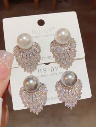 1pc Vintage Style Crystal & Faux Pearl Stud Earrings For Women, Luxury Exaggerated Fashionable Elegant Earrings Wholesale