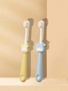Set de 2 cepillos de dientes en forma de león para niños, cerdas suaves para uso en el hogar